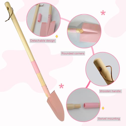 Small Garden Shovel-Kid's Size Wooden Handle Metal Head Shovel (Pink) - color: Pink