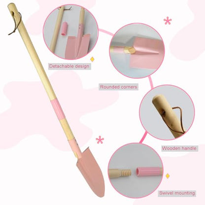 Small Garden Shovel-Kid's Size Wooden Handle Metal Head Shovel (Pink) - color: Pink