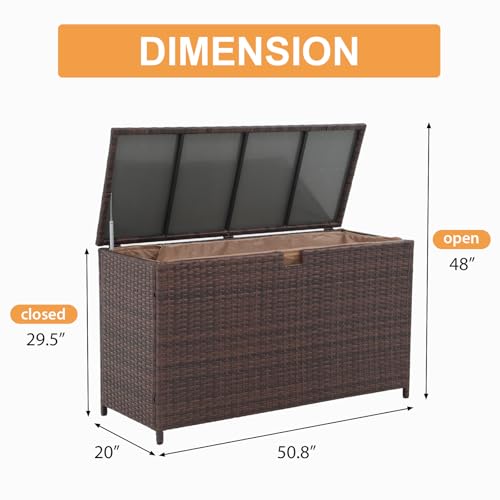 Super Patio 120 Gallon Wicker Outdoor Storage Box w/Waterproof Liner, Brown