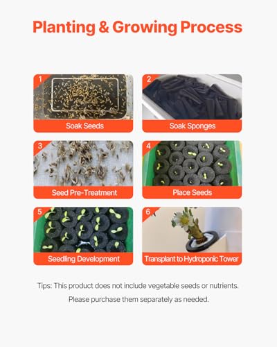 VEVOR Hydroponic Growing System, 30 Pods Vertical 6 Tiers Hydroponic Tower, Home Hydronic Garden with Water Pump & Timer, Water Circulation Plants Germination Kit for Indoor Herbs Fruits & Vegetables