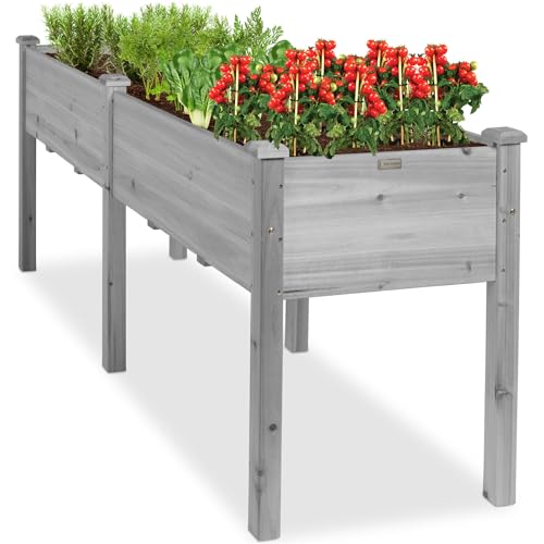 Best Choice Products 72x24x30in Raised Garden Bed, Elevated Wood Planter Box Stand for Backyard, Patio, Balcony w/Divider Panel, 6 Legs, 300lb Capacity - Gray - color: Gray, size: 72x24x30in