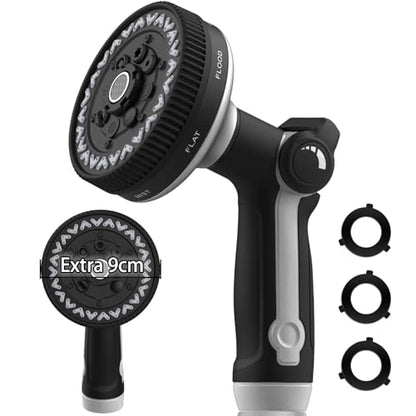 Garden Hose Nozzle | Heavy-Duty Metal Hose Sprayer Nozzle - 9cm/3.5" Ultra-Wide Spray, 8 Adjustable Nozzle Modes, Water Hose Nozzles for Watering, Cleaning, Pets & Car Washing (New Upgraded) - color: Grey+Black