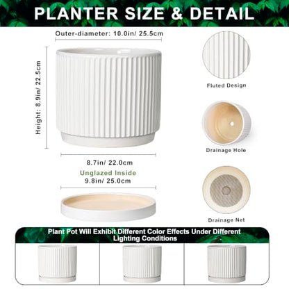 10 Inch Plant Pot, Ceramic Planters, Round Flower Pots, White - color: White, size: 10 Inch