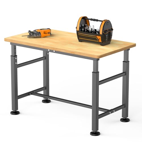 TORACK Adjustable Workbench with Rubberwood Top, 47.75" x 23.25" - size: 47.75 x 23.25 inch