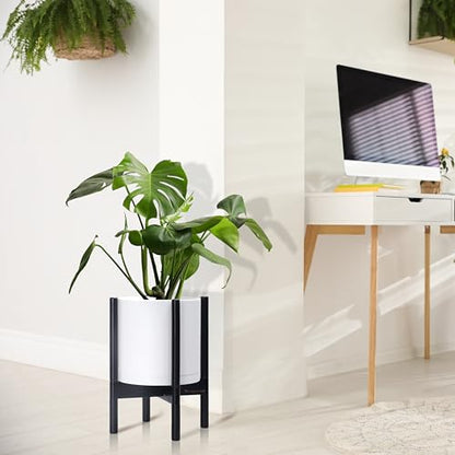 D'vine Dev Plastic Pot with Ebony Wood Stand, White, 10 in, 55-C-N-1 - color: Matte White Pot + Ebony Stand, size: 10 Inch