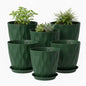 8 Inch Plastic Plant Pots for Plants with Drainage Holes and Saucer, 6 Pack - color: Deep Green 8 Inch