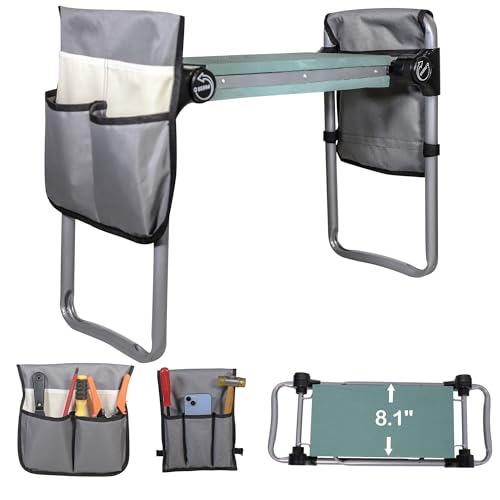 LUCKYERMORE Upgraded Garden Kneeler and Seat, Foldable Gardening Stool with 2 Tool Pouches, with Wider & Softer EVA Kneeling Pad, Gardening Gift for Parents Seniors, Lightweight & Heavy Duty