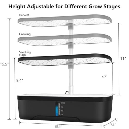 Hydroponics Growing System Kit 12 Pods Indoor Herb Garden with Grow Light - color: Black