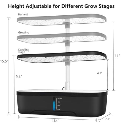 Hydroponics Growing System Kit 12 Pods Indoor Herb Garden with Grow Light - color: Black