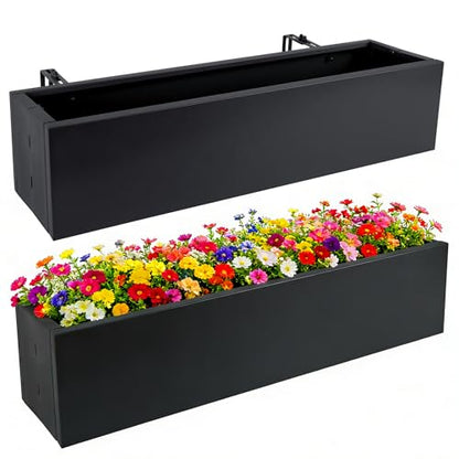 2 Pack Metal Railing Planter Box, 30 Inch Balcony Planters with Adjustable Brackets, Large Hanging Planters for Outdoor Fence Deck