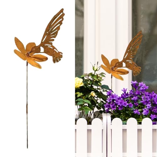 Decorative Garden Stakes, Metal Hummingbird with Flower Yard Stakes Decor Plant Accessories Farmhouse Decoration Flower Pot Decoration for Lawn Yard Patio Fall,16x12x3in