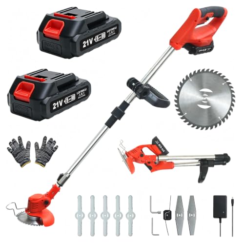 Foldable Electric Weed Wacker, 21V Battery Cordless Weed Eater, Red - color: Red