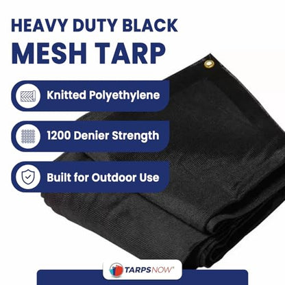 Tarps Now 12' x 20' Heavy Duty Mesh Tarp with 75% Shade and Brass Grommets - Multipurpose Protective Cover Tarpaulin with Air Flow for Tie Downs, Shade, Fences, Canopies, Dump Trucks - Black - size: 12' X 20'