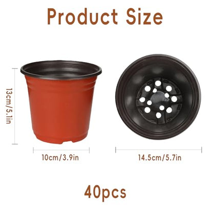 40 PCS Plant Nursery Pots 6 Inch Plant Seedling Pots with Drainage Holes Plastic Plant Flower Pot Small Plastic Seed Starting Pot Starter Containers Office Home Indoor Outdoor - color: Red-6 Inch-40pcs
