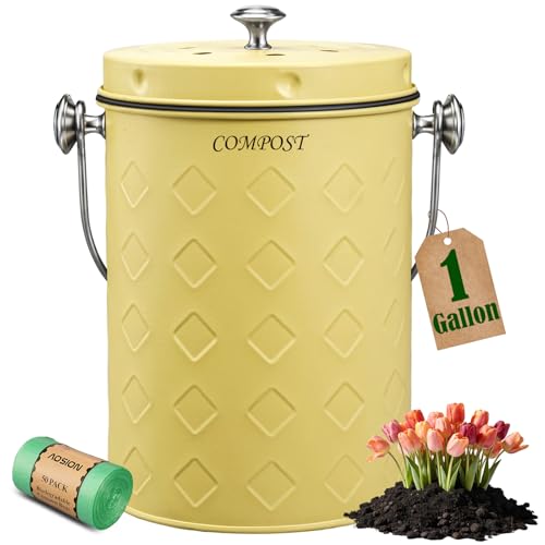 AOSION Countertop Compost Bin Kitchen,Odorless Indoor Compost Bin with Lid - color: Yellow
