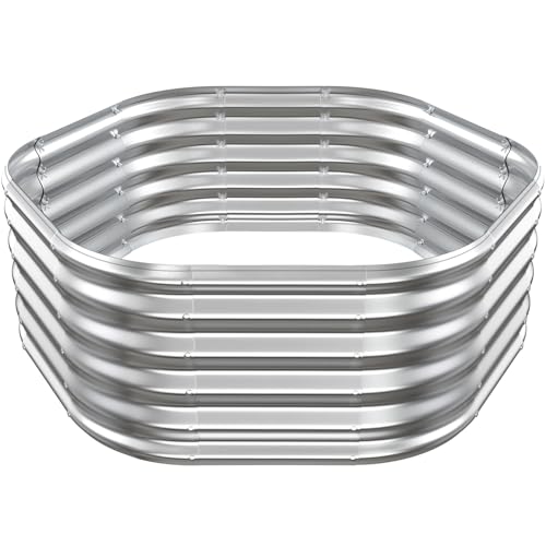 48" Diagonal,17" Tall Steel Hexagon Raised Garden Bed/ Planter Box Silver - color: Silver, size: 4FT X 1.5FT
