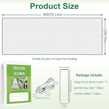 kockuu Plant Covers Freeze Protection, 10ft x 30ft 1.41 oz/yd² Frost Cloth Plant Blankets Floating Row Covers with 20 Stainless Steel Clips for Winter Plants Gardens Frost/Sun Pests Protection, White - color: White Plant Covers, size: 10*30ft
