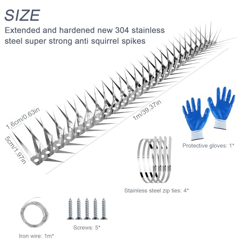 Bird Spikes 3.2 FT Anti Climb Spikes Stainless Steel Bird Squirrel Deterrent - size: 3.2 FT