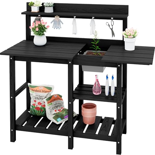 SERWALL Outdoor Potting Bench with Removable Sink,Gardening Table,Black - color: Black, size: Classic
