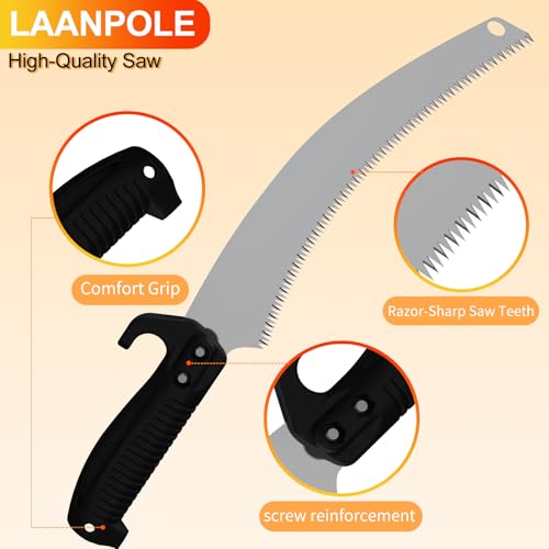 LAANPOLE 20FT Pole Saw, Telescoping Tree Trimmer with 3-12FT Extension Pole, Manual Branches Pruner for Backyard, Orange - size: 12FT