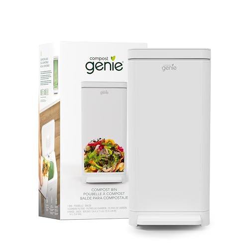 Kitchen Compost Bin, White Stainless-Steel Large, 3.6 Gallon, Indoor Odorless Composting, Hands-Free, Washable Parts, Includes 8 Tear-Off Compostable Bags and 1 Carbon Filter - color: White