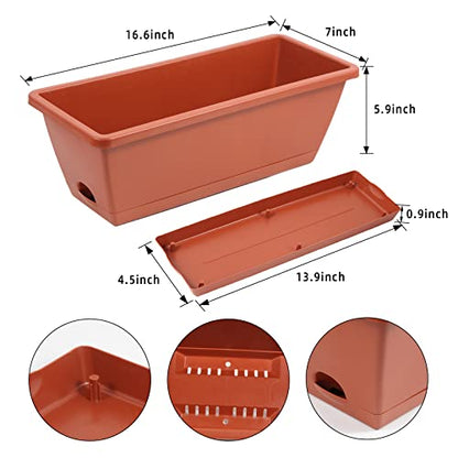 8pcs Window Box Planter,Rectangle Plastic Vegetable Flower Planters Boxes - color: Red