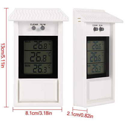 Min Max Greenhouse Thermometer, Wall Mounted Digital High Low Temperatures - color: White