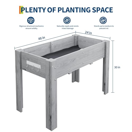 Garvee 48x24x30IN Wooden Raised Garden Bed with Legs - color: Gray, size: 48*24*30 in