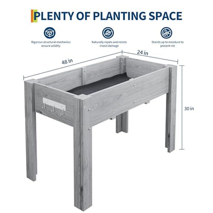 Garvee 48x24x30IN Wooden Raised Garden Bed with Legs - color: Gray, size: 48*24*30 in