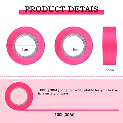 6 Pack Pink Flagging Tape, Non-Adhesive Plastic Ribbon Neon Marking Roll - color: Pink