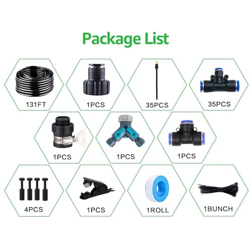 131FT Drip Irrigation System, Tool-Free Quick Connectors - size: 131 FT