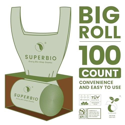 SUPERBIO 2.6 Gallon Compostable Bags, 100 Count, 2 Pack - color: 2.6 gallon, 200 count