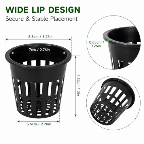 3 Inch Hydroponic Net Pots 100 Pack, Heavy Duty PP Net Cups for Seedlings