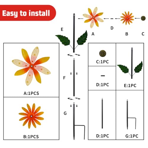 Viveta Sunflower Wind Spinner,Flower Metal Wind Sculpture - color: Yellow-c