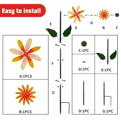 Viveta Sunflower Wind Spinner,Flower Metal Wind Sculpture - color: Yellow-c