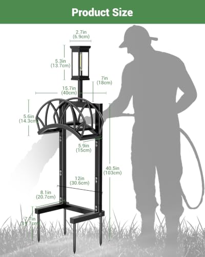 Garden Hose Holder with Solar Light, Freestanding Hose Stand for Outside - color: Carbon Black-with Solar Light