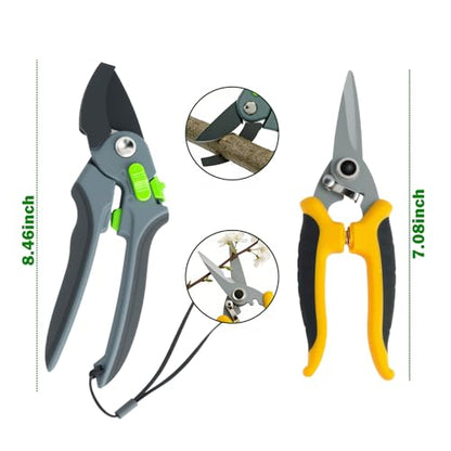 Pruning Shears for Gardening, 8.4" Bypass & 7" Straight Garden Shears – Sharp SK5 Steel Blade, Gardening Shears & Garden Snips for Trimming Flowers, Branches, Fruits(Grey Black, Black) - color: Grey Black