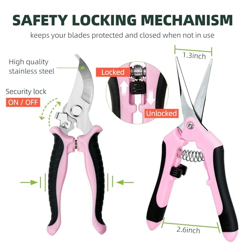 EWPJDK 3 Pack Garden Pruning Shears Scissors Clippers Stainless Steel(Pink) - style: Pink