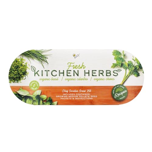 Buzzy Seeds Kitchen Herb Grow Kit, Metal Planter, Basil Cilantro Chives