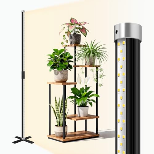 SJZX Grow Light for Indoor Plants, 160 LEDs Full Spectrum Plant Light Stand with Timer, 50W 150° Wide Coverage & High PPFD Grow Light, 5ft Vertical Indoor Plant Light for Tall Plant Flower Vegetable - size: 5ft