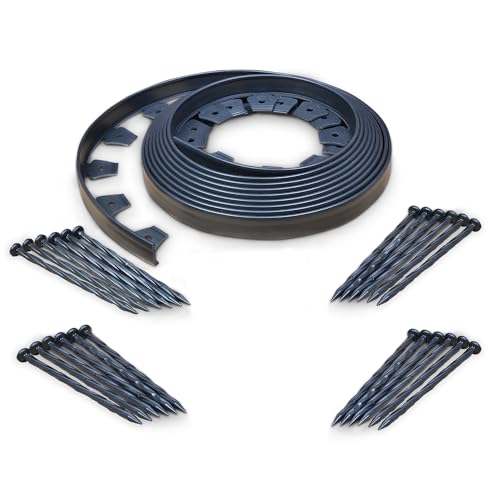 EasyFlex No-Dig Landscape Edging with BONUS Anchoring Spikes, 1.5 in. Tall Straight Top Plastic Garden Border, 40 Foot Kit, Black (3000-40CXX) - style: 40 ft bonus spikes
