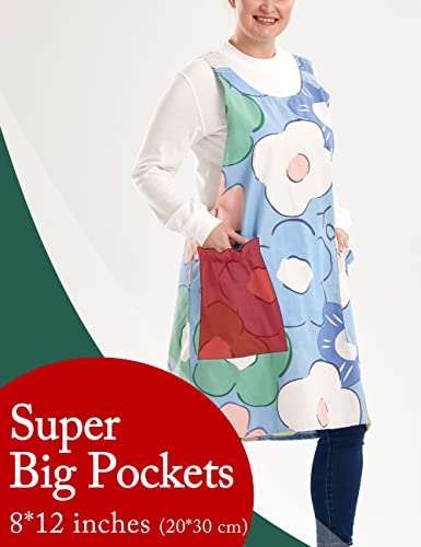 Big Plus Size Aprons for Women with Pockets Cotton Linen Baking Kitchen Cooking - color: Poached Egg Flowers