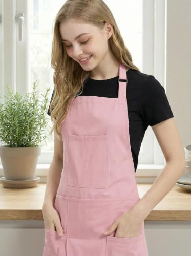 Molaxhome Split Pottery Apron with 3 Pockets Unisex with Adjustable Strap - color: Pink