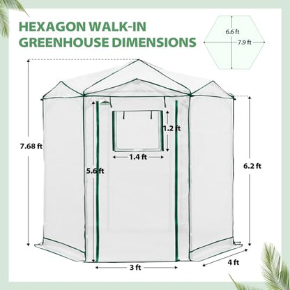 EAGLE PEAK 6.6x6.6 Easy Setup Pop Up Greenhouse, Hexagon, Clear/White - color: Clear/White, size: 6.6x6.6