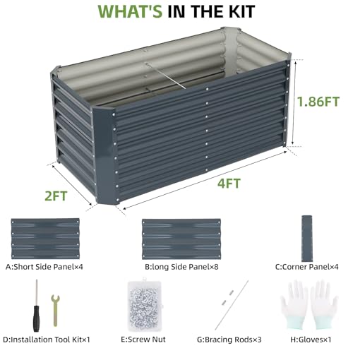 Raised Garden Bed, 4x2x1.86ft, Grey - color: Gray, size: 4×2×2FT(1pcs)