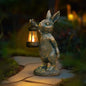 Rabbit Garden Statues with Solar Lantern Bunny Outdoor Figurine