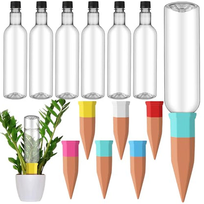 SiliFine 6 Sets Terracotta Watering Spikes,Clear and Mixed Color - color: Clear and Mixed Color