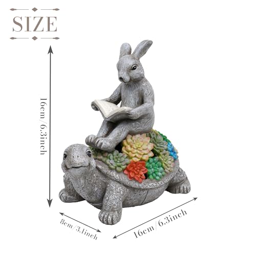 TERESA'S COLLECTIONS Rabbit Turtle Garden Decor with Solar Light 6.3" - size: Medium