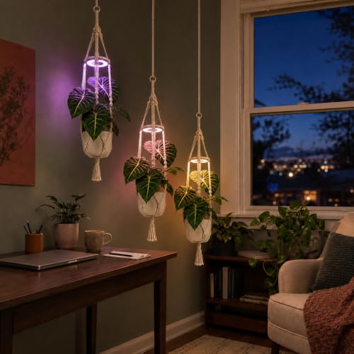 Hanging Grow Lights for Indoor Plants with Macrame Plant Hanger