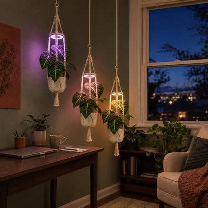 Hanging Grow Lights for Indoor Plants with Macrame Plant Hanger